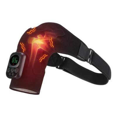 Pain relief neck massager with heating, adjustable straps, and remote control therapy device for cervical pain, muscle relaxation, and tension relief.