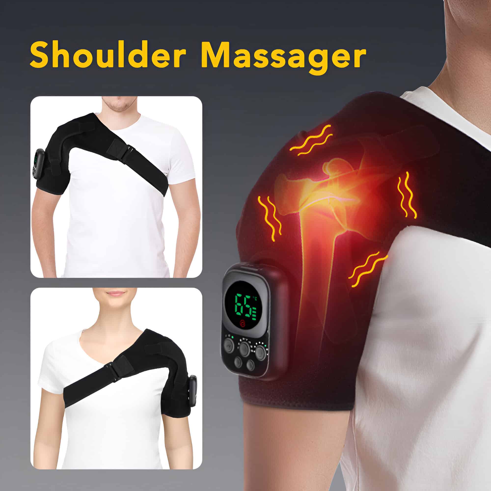 Wireless shoulder massager with heat therapy for muscle pain relief at Monalisa Medical store.