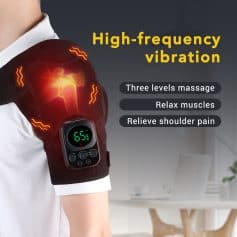 High-frequency vibration therapy device for shoulder pain relief and muscle relaxation, featuring three levels of massage and heat setting, designed to treat shoulder stiffness and soreness.