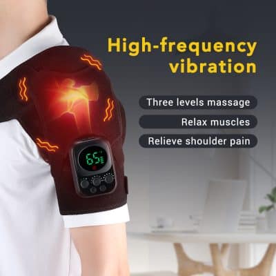 High-frequency vibration therapy device for shoulder pain relief and muscle relaxation, featuring three levels of massage and heat setting, designed to treat shoulder stiffness and soreness.