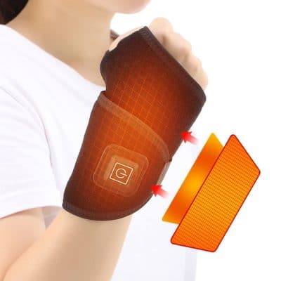 Infrared heat therapy elbow brace for pain relief and muscle recovery, LED display, adjustable support, and breathable material for sports and injury recovery.