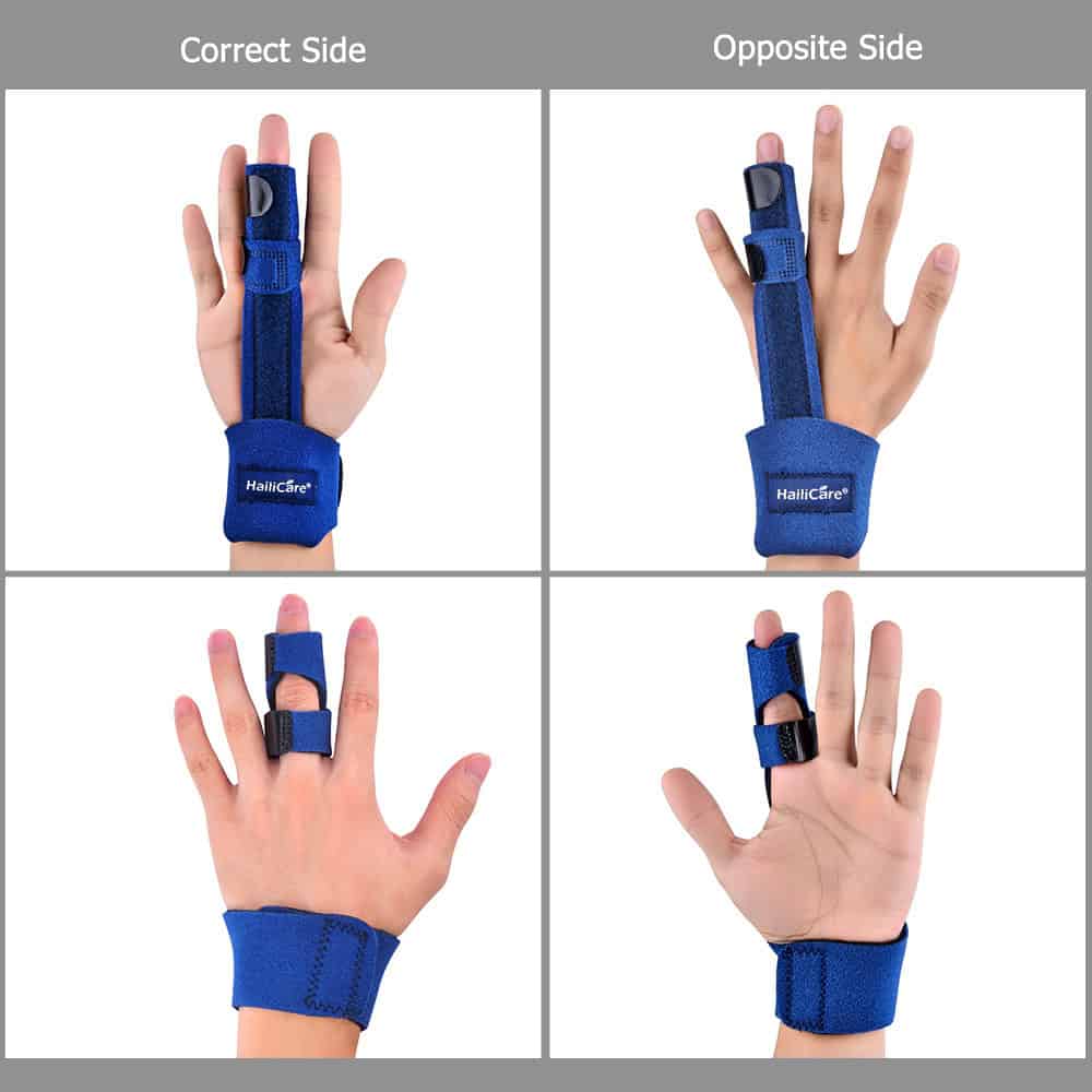 Comfortable blue hand brace for finger support and injury prevention, suitable for medical, sports, and rehabilitation use. Adjustable strap ensures a secure fit for optimal functionality.