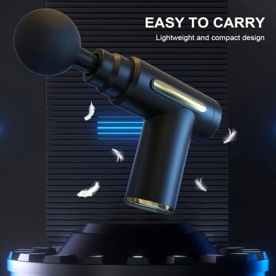 Wireless massage gun for muscle relaxation and pain relief, featuring ergonomic design and lightweight portability, ideal for fitness enthusiasts and recovery.