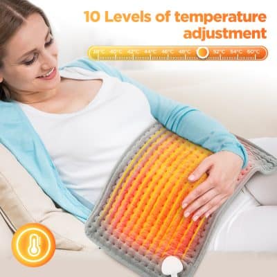 Warm electric heating pad for pain relief, featuring 10 temperature levels for customizable comfort, ideal for back, neck, and muscle relaxation.
