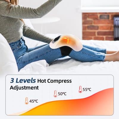 Health and wellness therapy device for knee pain relief, featuring multi-level hot compress settings, enhancing recovery and comfort, ideal for at-home use.