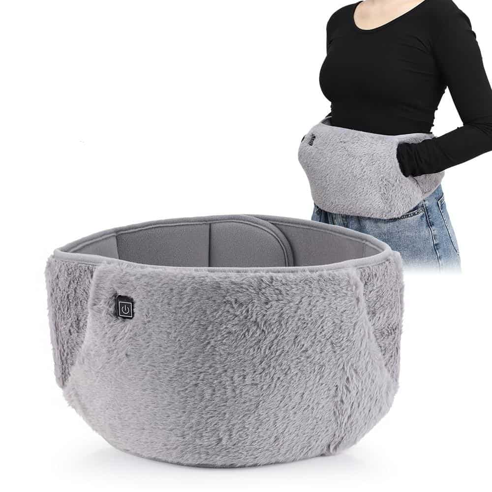 Removable heated neck massager belt for neck pain relief and relaxation, made of soft plush material with adjustable fit, ideal for home or office use.