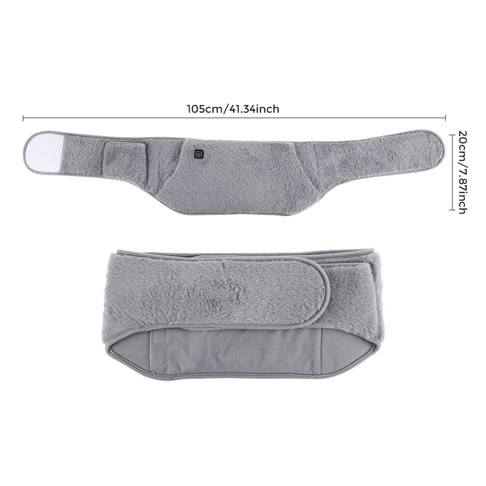 Premium heated waist belt for pain relief, back support, and comfort, featuring adjustable straps and soft plush fabric, ideal for therapeutic and wellness purposes.