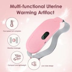 Gentle pink multi-functional uterine warming artifact with digital display, four-speed hot compress, vibration massage, low noise, and lightweight design for women’s health.