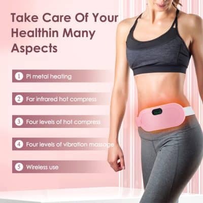 Wireless health and wellness device with infrared heat, vibration massage, and adjustable levels for targeted pain relief and muscle relaxation.