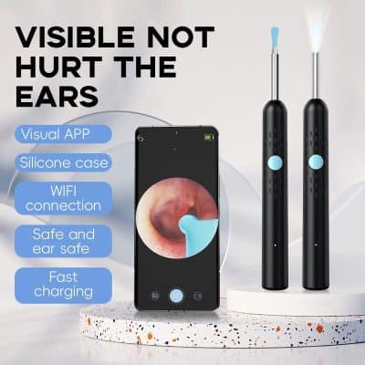 Ear cleaning device with visual app, silicone case, WiFi connection, safe and ear safe, fast charging, innovative hearing health solution for ensuring ear hygiene.