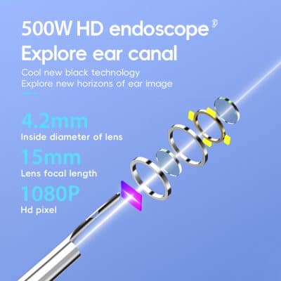 High-quality endoscope with 4.2mm lens diameter, 15mm focal length, and 1080P HD imaging for precise ear canal examination and diagnostics at Monalisa Store.