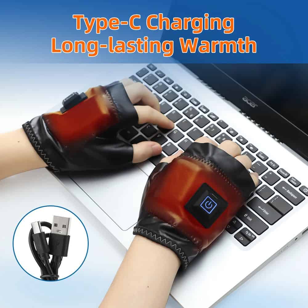 Wireless heated gloves with Type-C charging for long-lasting warmth, ideal for cold weather and outdoor activities. Perfect for enhancing comfort while using laptops or electronic devices.