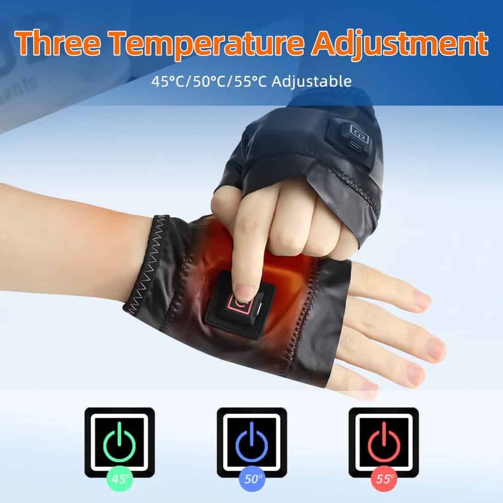 45°C/50°C/55°C adjustable heated glove for winter; ideal for cold weather therapy and comfort.