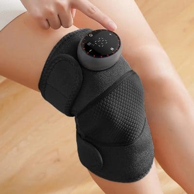 Portable knee massager with digital control for pain relief and muscle relaxation, designed for sports injuries and arthritis - perfect for at-home or on-the-go therapy.