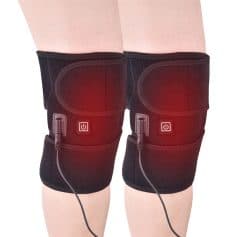 Heated knee brace with portable heating pad and adjustable straps for pain relief and comfort. Designed for joint support, warmth therapy, and rehabilitation, ideal for knee pain treatment.