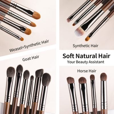 Brush set for makeup application, synthetic hair brushes for beauty, professional cosmetic brushes for face and eyes.