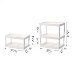 Elegant white multi-tier storage trolley, ideal for home or office organization, measuring 28cm x 18.5cm x 15.5cm, with a sturdy design and versatile use.