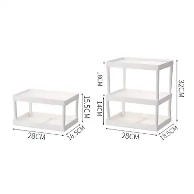 Elegant white multi-tier storage trolley, ideal for home or office organization, measuring 28cm x 18.5cm x 15.5cm, with a sturdy design and versatile use.