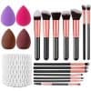 Beauty makeup brush set with silicone sponge and color palette for professional cosmetics application.
