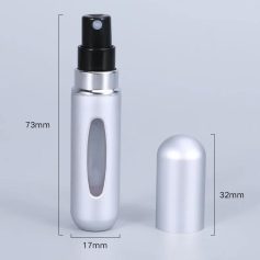 Portable facial mist spray bottle with spray nozzle for skincare; compact, travel-friendly design, 73mm tall, 17mm wide, leak-proof aluminum container for cosmetic and beauty use.