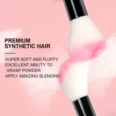 Vegan synthetic hair blending brush for flawless makeup application, soft and fluffy, ideal for powder control, perfect for professional and everyday beauty routines.