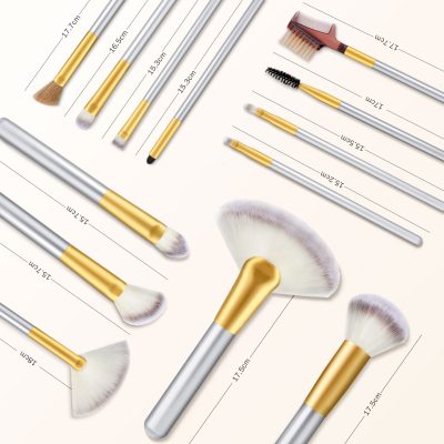 Precision cosmetic brush set with gold accents, ideal for skincare, makeup, and beauty routines. Features various sizes for applying foundation, eyeshadow, and contour.