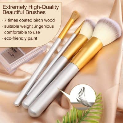 High-quality makeup brushes with eco-friendly wood handles, perfect for professional and personal use, featuring seven times coated bristles for smooth application.