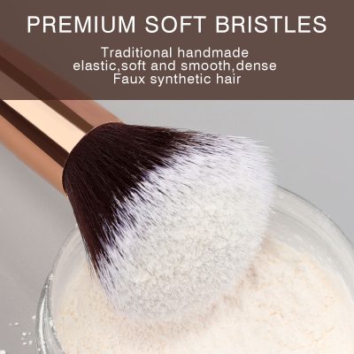 Finely textured synthetic powder for beauty and skincare products, close-up of cosmetic powder in jar with makeup brush for flawless finish, ideal for skin care and makeup routines.