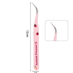 Bright pink eyelash tweezers with cute fruit and musical note decorations, 12cm long, perfect for precise eyelash application and beauty routines at Monalisa Medical Store.