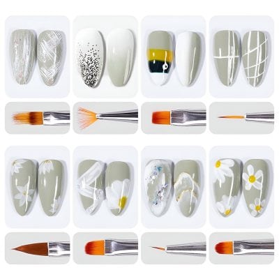 Elegant nail art designs with floral, geometric, and abstract patterns on manicured nails, showcasing professional nail care and creative nail polish artistry at Monalisa Store.