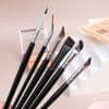Brush set with professional makeup tools including angled brushes, flat brushes, and eyeshadow brushes for cosmetic application. Perfect for beauty enthusiasts and makeup artists.