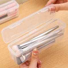 Cosmetic brush set storage box, transparent plastic makeup brush holder, professional beauty tools for skincare and makeup application, Monalisa Store.