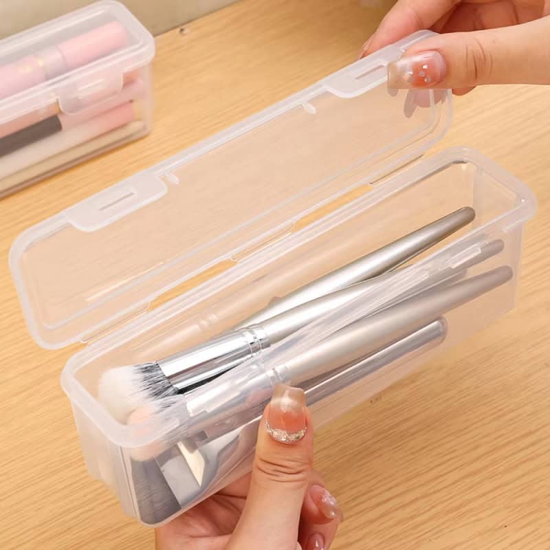 Cosmetic brush set storage box, transparent plastic makeup brush holder, professional beauty tools for skincare and makeup application, Monalisa Store.