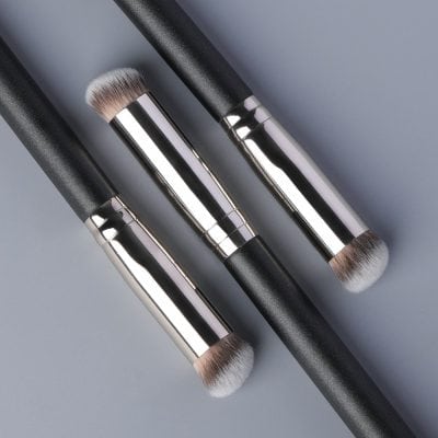 Ultra-soft makeup brushes with black handles and silver ferrules, perfect for professional cosmetic application at Monalisa Store.