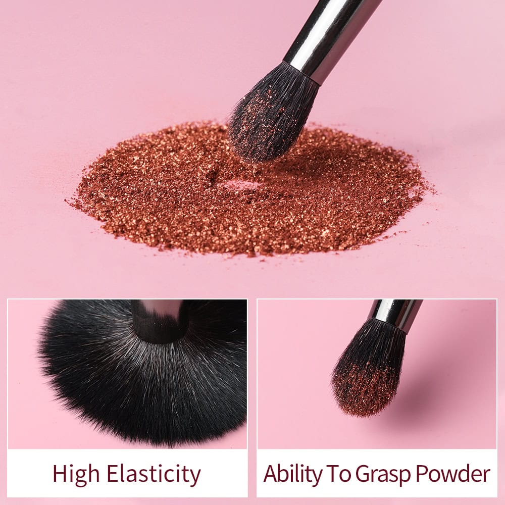 Vegan makeup brushes and tools at Monalisa Store, perfect for flawless application of powders and blushes, with high elasticity and ability to grasp powder effectively.