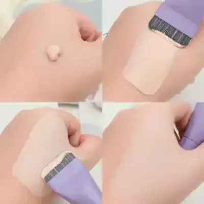 Moisturizer and exfoliating scrub applied to hand, skincare, beauty treatment, skincare routine, Monalisa Store.