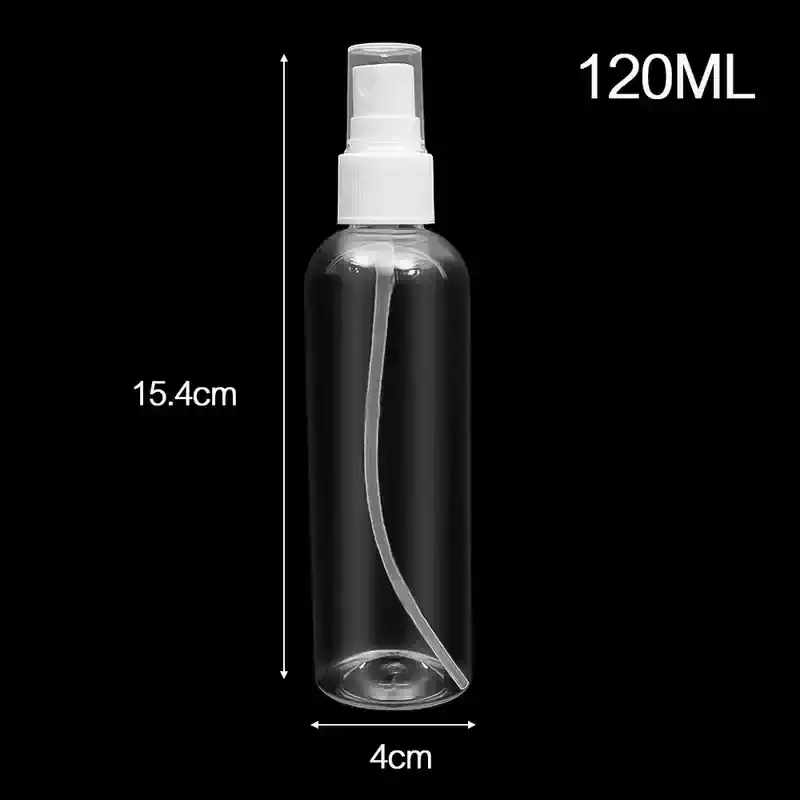 Spray bottle with 120ml capacity, 15.4cm height, 4cm diameter, suitable for skincare and cosmetic products.