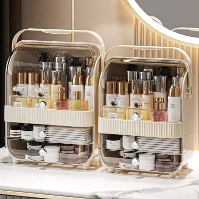 Luxurious Monalisa Store skincare and beauty product display with organized shelves featuring premium cosmetic bottles, creams, and serums in an elegant, modern setting for optimal skincare and aesthetic appeal.