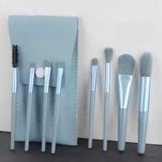 Brush set for cosmetic and skincare application, featuring silver handles and soft bristles, perfect for professional and personal use.