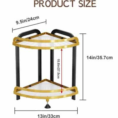 Gold and black corner shower caddy for bathrooms, multi-tier bathroom storage shelf, rustproof and waterproof shower organizer, modern bathroom accessories, easy to install bathroom shelf.