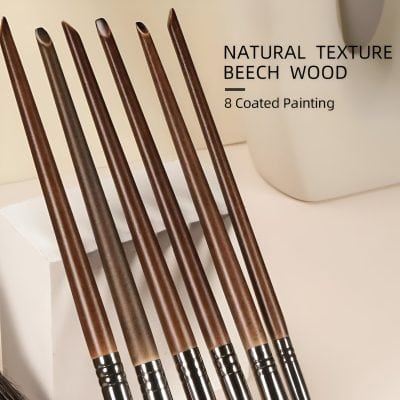 Softwood makeup brushes with natural beech wood handles, featuring 8 coated painting tools for precise application and professional cosmetic results.
