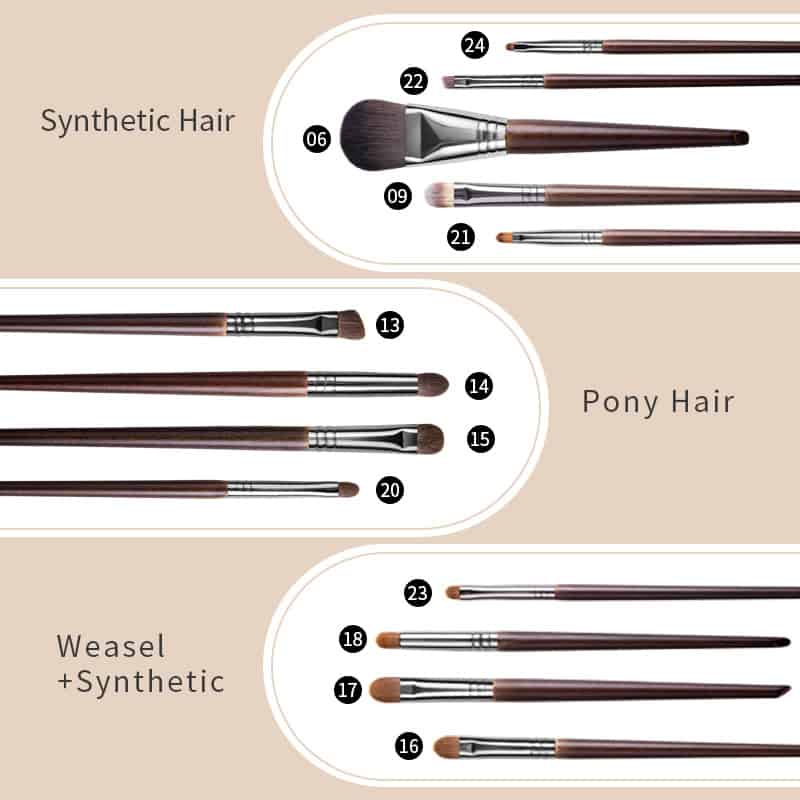 Fine makeup brushes set for synthetic and pony hair, ideal for professional beauty and cosmetics application at Monalisa Store.