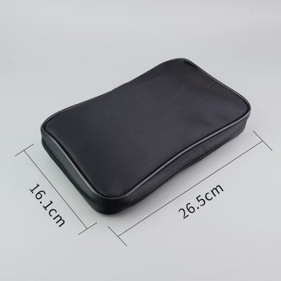 Stylish black eyeglass case with zipper closure, compact and lightweight for convenient storage of sunglasses or optical glasses. Perfect for optical stores and eyewear accessories.