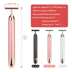 Versatile facial massage roller for skincare, available in black, rose gold, and silver, featuring metal and aluminum construction, ideal for relaxing beauty routines.