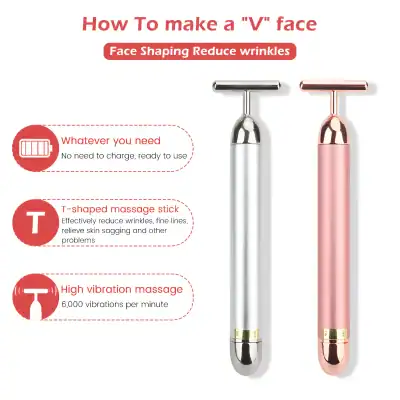 Slim T-shaped face massage sticks for wrinkle reduction, skin firming, and high vibrational therapy, ideal for facial rejuvenation and skin tightening.