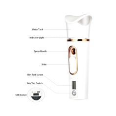 Water facial cleansing device with spray mouth and skin test features for advanced skincare.