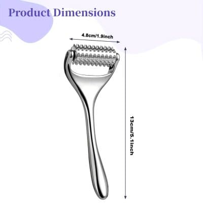 Micro-needling Derma Roller for facial and skin rejuvenation, stainless steel with 540 needles, 1.9-inch wide, 5-inch handle, ideal for skincare treatment and aesthetic enhancement.