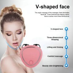 V-shaped face contouring device for facial fat reduction and skin tightening, emphasizing three-dimensional facial shaping and muscle firming.