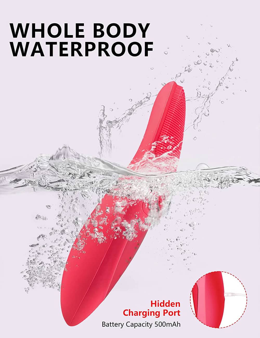 Waterproof rechargeable foot massager with hidden charging port, 500mAh battery, perfect for home spa and relaxation, available at Monalisa Store.