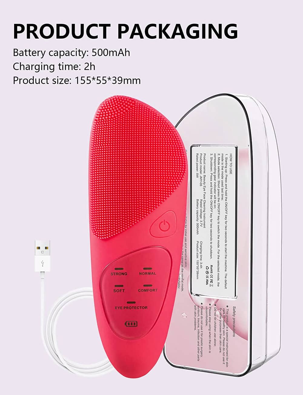 Anti-aging LED facial massager with multiple vibration modes for skin revitalization and relaxation. Rechargeable and portable, ideal for skincare routines at home or travel.
